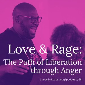 photo of two people, one of them seen from behind, the other one laughing with their mouth wide open. it is tinted pink

text is "love & rage: the path of liberation through anger" irresistible.org