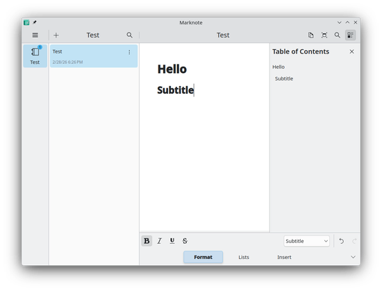 marknote with a table of content overlay