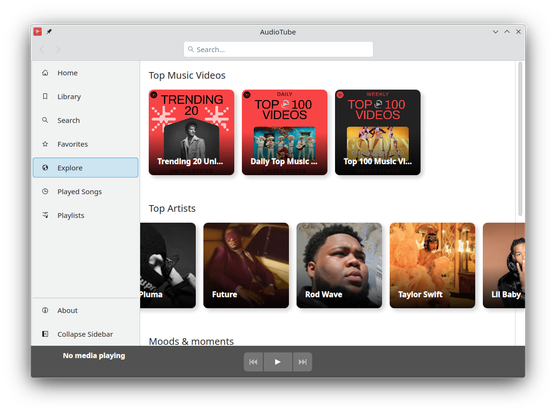 screenshot of the new explore page in AudioTube