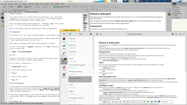 Comparison markdown editing/viewing in Kate 25.12.3 and Marknote 1.5.0 in Haiku.