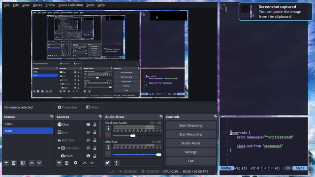 Notification visible on the screenshot, but replaced with a solid black rectangle inside OBS screen capture.
