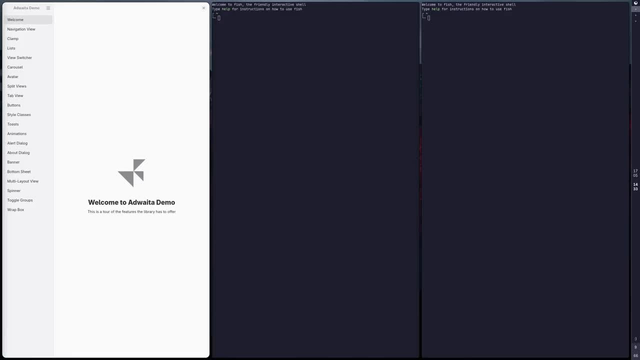 Entering the Overview in niri, scrolling around workspaces and windows, dragging windows around.