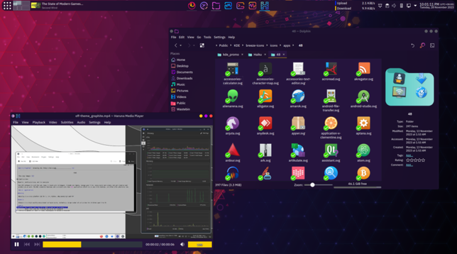 Haruna and Dolphin running with the Shades of Purple global theme, with its neon yellow accent colour and deep purples throughout the theme