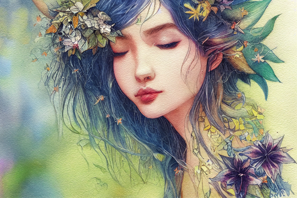 a watercolor painting of a woodland fairy
