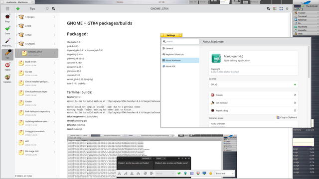 Marknote 1.6.0 on Haiku. Now supporting sub categories (first create them on disk)!